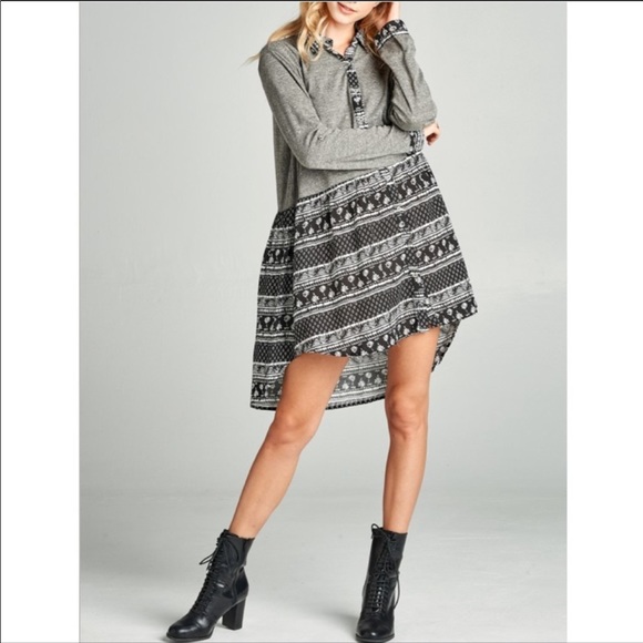 ODDY BRAND GRAY LONG-SLEEVE BUTTON UP SHIRT DRESS - Picture 5 of 5